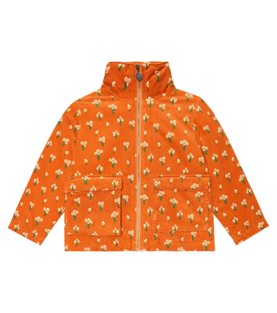Stella Mccartney Kids' Floral Padded Cotton Corduroy Jacket In Nocciola/multicolor