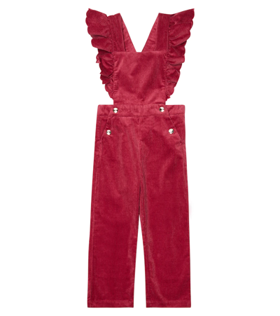 Chloé Kids' Ruffled Cotton Corduroy Dungarees In Red