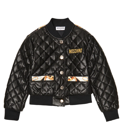 Moschino Kids Black Printed Faux-leather Jacket In Var. 60100 Black