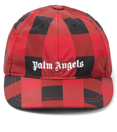 Palm Angels Kids' Logo-print Plaid Cap In Red