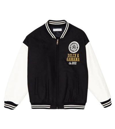 Dolce & Gabbana Kids' Leather-paneled Varsity Jacket In Black