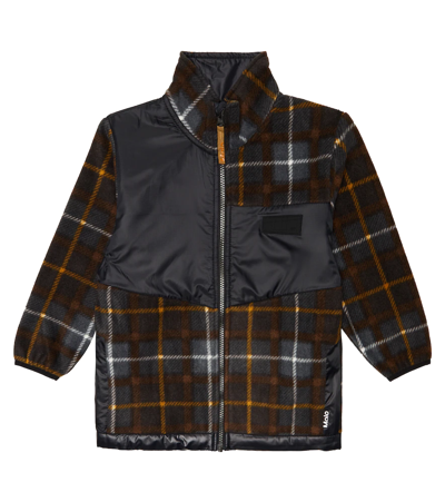 Molo Kids' Urbain Checked Fleece Jacket In Grey Brown Check