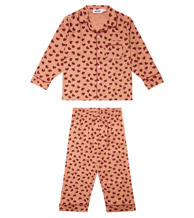 Molo Kids' Lex Printed Cotton Pajama Set In Rose Mist Love 34