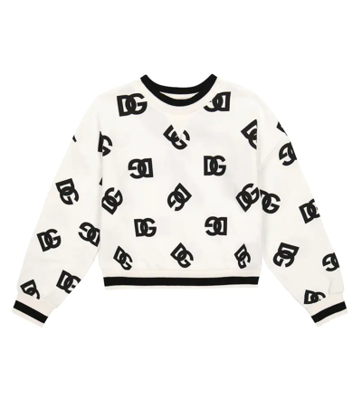 Dolce & Gabbana Kids' Jersey Round-neck Sweatshirt With Dg Logo Print In Multicolor