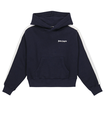Palm Angels Kids' Logo Track Cotton Hoodie In Navy Blue White