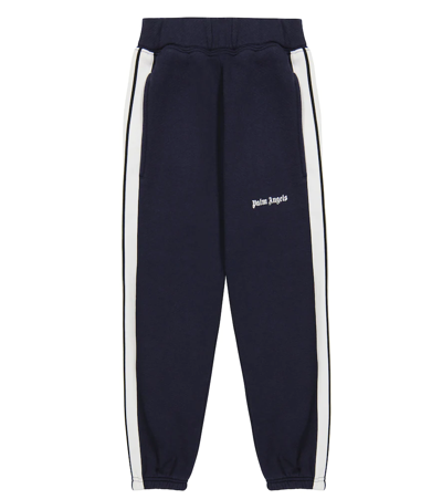 Palm Angels Kids' Logo Track Cotton Sweatpants In Navy Blue White