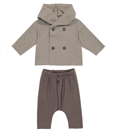 Il Gufo Baby Striped Sweatshirt And Sweatpants Set In Cacao/cacao
