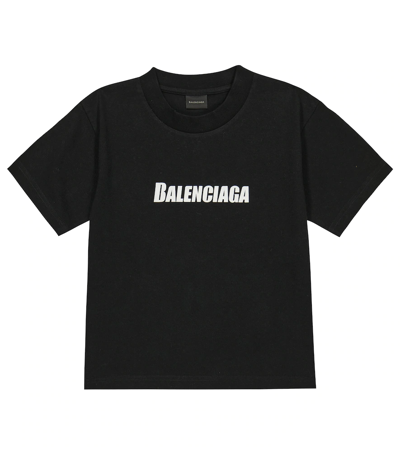 Balenciaga Kids' Caps Logo-print Cotton-jersey T-shirt 4-10 Years In Black/white