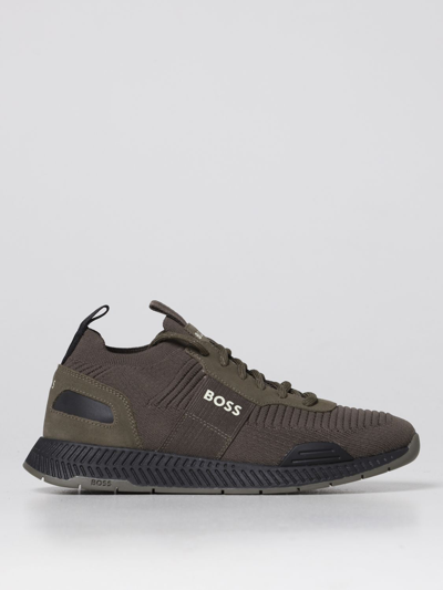 Hugo Boss Boss Low Sneaker  In Canvas And Suede Green  Man
