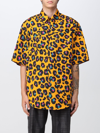 Versace Leopard Print Short Sleeve Cotton Button-up Shirt In Orange
