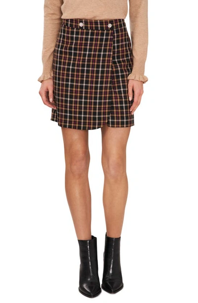 Cece Plaid Wrap Miniskirt In Rich Black