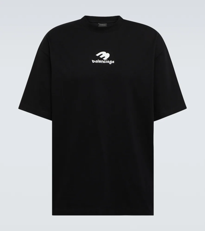 Balenciaga Medium-fit Logo T-shirt In Black & White