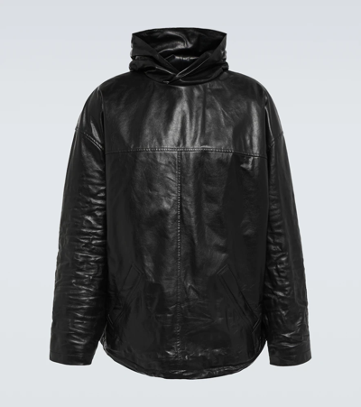 Balenciaga Leather Pullover Jacket In Black