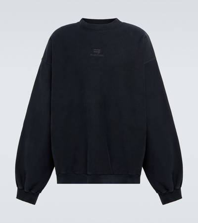 Balenciaga Sporty B Cotton Sweatshirt In Black/black