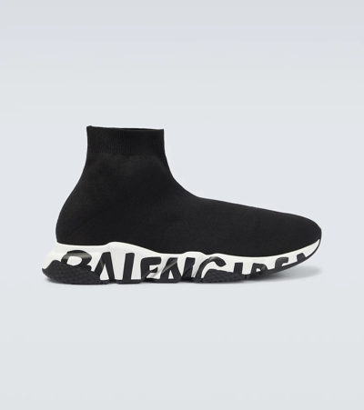 Balenciaga Speed Graffiti Sneakers In Black/white/black