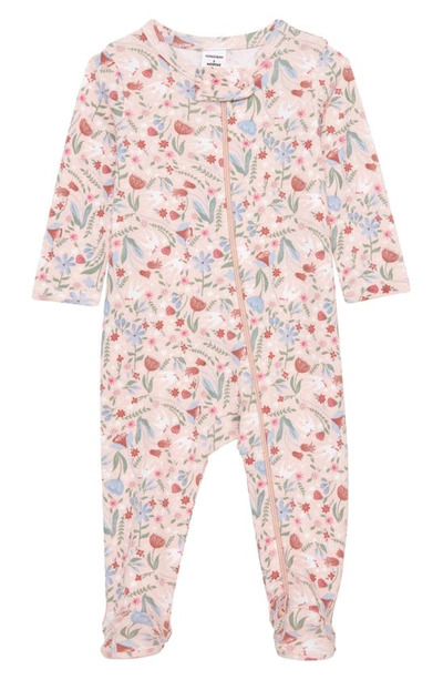 Nordstrom Print Cotton Footie In Pink Lotus Bird Song