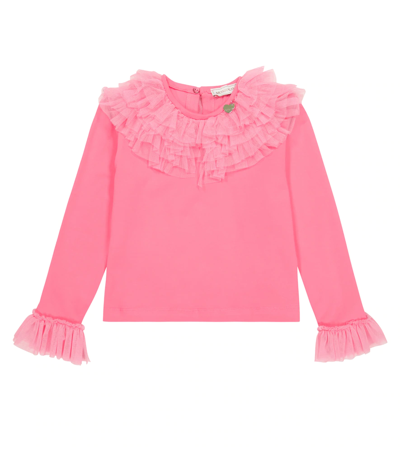 Monnalisa Kids' Ruffled Cotton-blend Blouse In Rosa Cipria