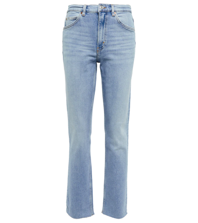 Re/done High-rise Straight Jeans In Sanded Blue