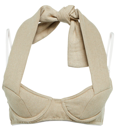 Jacquemus Le Haut Cuscinu Paneled Linen Bralette In Beige