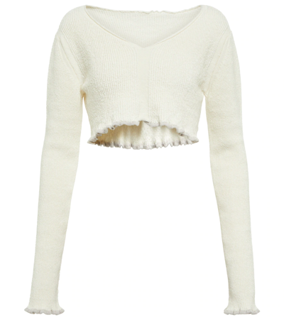 Jacquemus La Maille Santon Linen-blend Crop Top In Off-white