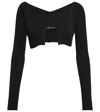 Jacquemus Pralù Embellished Cropped Ribbed-knit Cardigan In Black