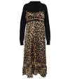 Sacai Wool And Leopard-print Crepe De Chine Midi Dress In Beige