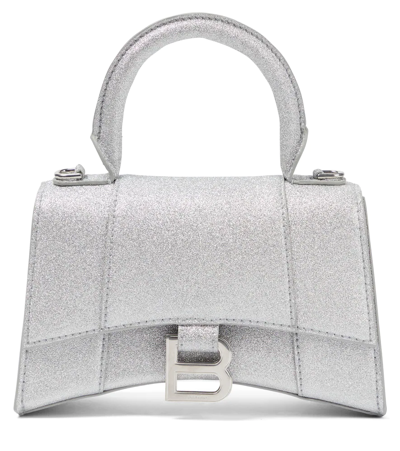 Balenciaga Hourglass Xs Handbag In Sparkling Fabric In Silver