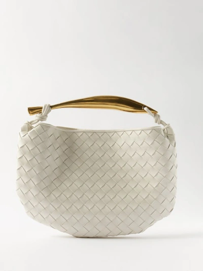 Bottega Veneta Sardine Intrecciato Napa Top-handle Bag In Chalk Brass
