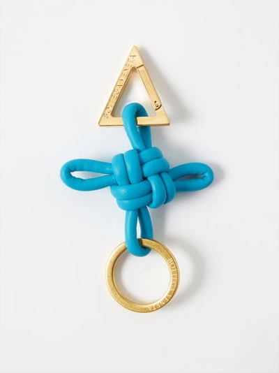 Bottega Veneta Knot Leather Keyring In Azzurro