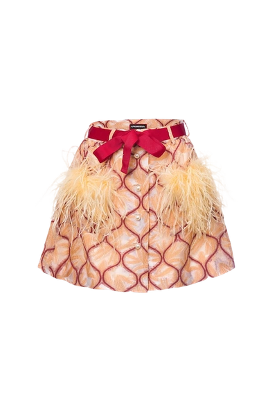 Andreeva Peach Skirt With Feathers Details In Yellow/orange