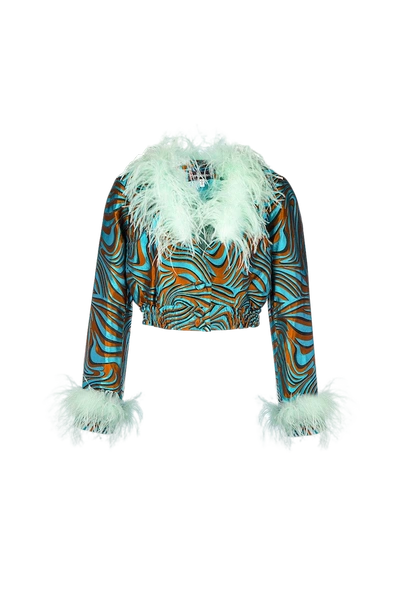 Andreeva Mint Marilyn Jacket With Feathers In Green