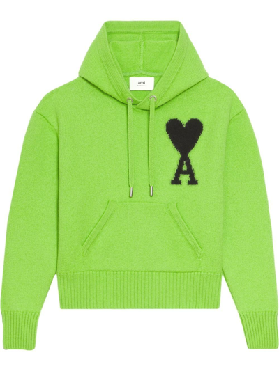 Ami Alexandre Mattiussi Embroidered-logo Drawstring Hoodie In Green