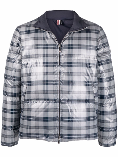 Thom Browne Reversible Tartan Puffer Jacket In Grey