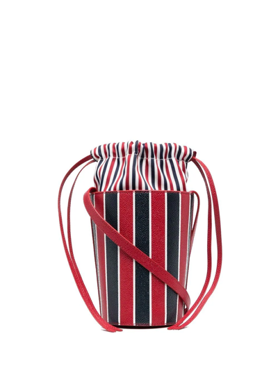 Thom Browne Mini Rwb-stripe Lining Bucket Bag In Red