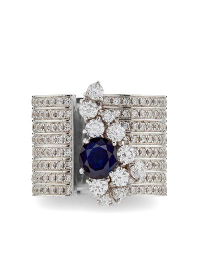 Maison Dauphin 18kt White Gold Sapphire And Diamond Ring In Silver