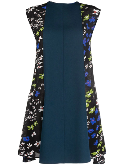 Nina Ricci Floral Print Panelled Sleevlees Dress In Blue