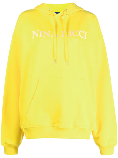 Nina Ricci Embroidered Logo Drawstring Hoodie In Yellow