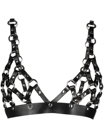 Roberto Cavalli Leather Harness Cropped Top In Black