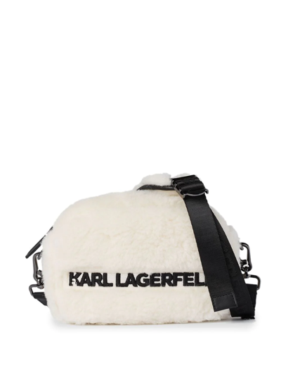 Karl Lagerfeld X Cara Delevingne Faux-shearling Crossbody Bag In White