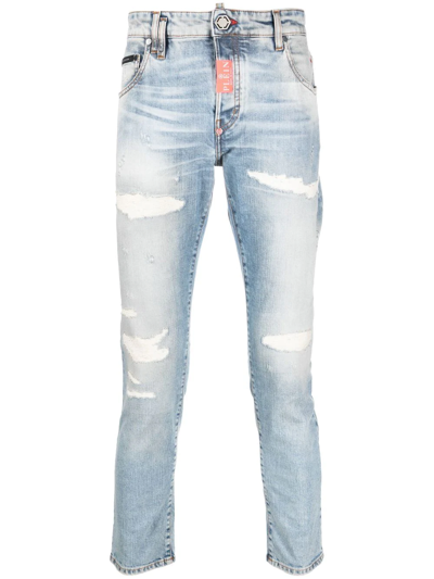 Philipp Plein Distressed Skinny Jeans In Blau