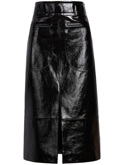 Khaite Freya Glossed-leather Midi Skirt In Black