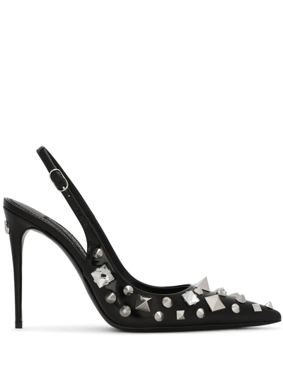 Dolce & Gabbana Embellished Leather Slingback Pumps In 8s574 Black Multicolor