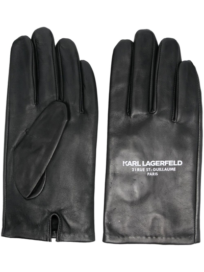 Karl Lagerfeld Logo-print Leather Gloves In Schwarz