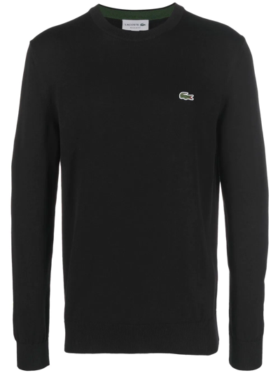 Lacoste Crew-neck Sweatshirt With Logo Patch In Black