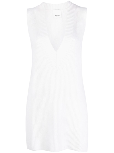 Allude V-neck Ribbed-knit Top In Weiss