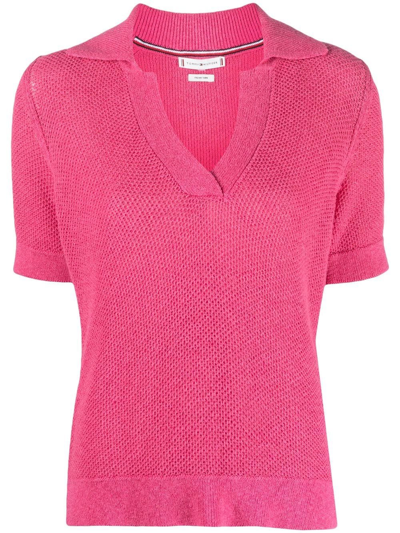 Tommy Hilfiger Chunky-knit Polo Shirt In Rosa