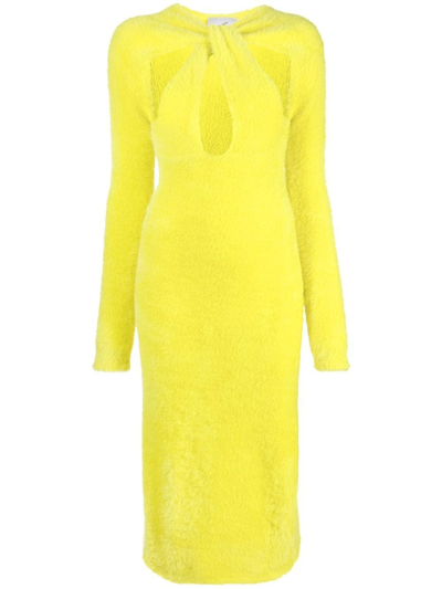 Coperni Cut-out Detail Long-sleeve Dress In Yellow