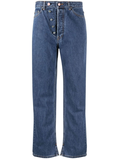 Ganni Button-detail Straight-leg Jeans In Blue