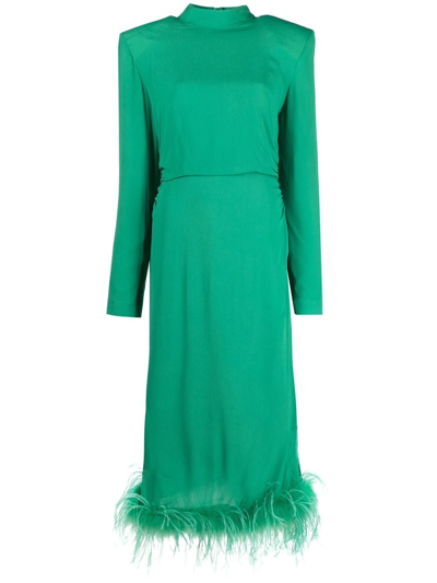 Giuseppe Di Morabito Feather-trim Long-sleeve Dress In Green