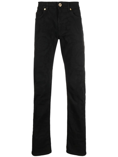 Versace Skinny Stretch Five-pocket Jeans In Nero